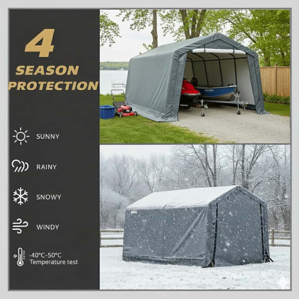 HomeDude 10x20 ft Heavy-Duty Winter Car Shelter – 195g Ripstop Tarp – Reinforced Rust-Proof Metal Structure with Long-Term Coverage Guarantee