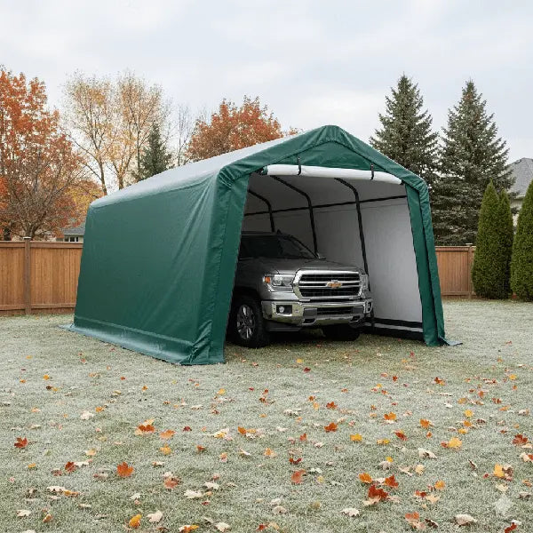 HomeDude 10x20 ft Heavy-Duty Winter Car Shelter – 305g Ripstop Tarp – Reinforced Rust-Proof Metal Structure with Long-Term Coverage Guarantee
