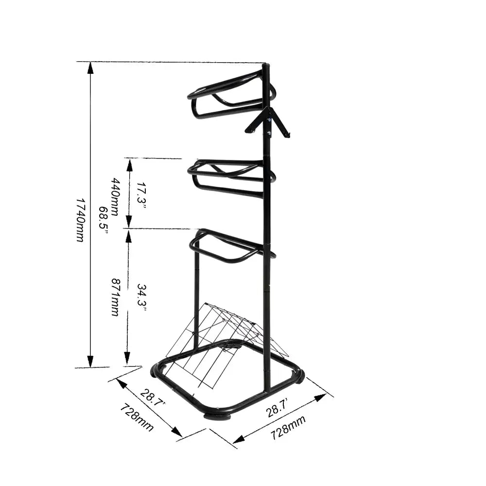 3-tier saddle stand dimensions and assembly diagram - rotating saddle rack specificationsbackground
