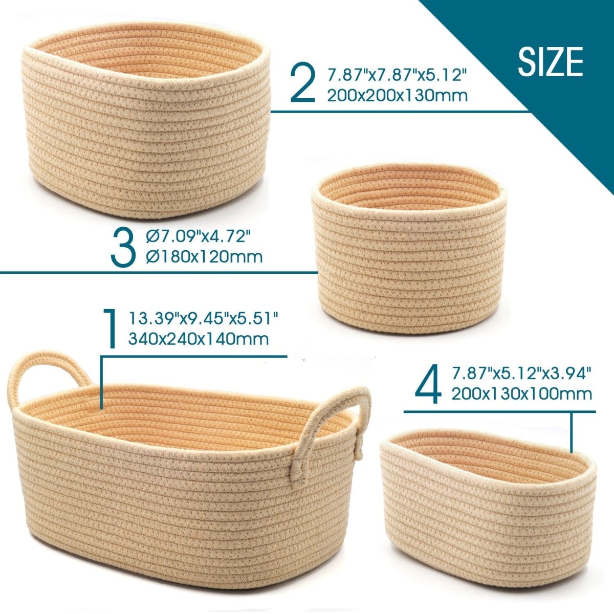 4 - Pack Cotton Rope Storage Baskets - Cream White - HomeDude Oak4 - Pack Cotton Rope Storage Baskets - Cream WhiteCotton Rope BasketHomeDude Oak