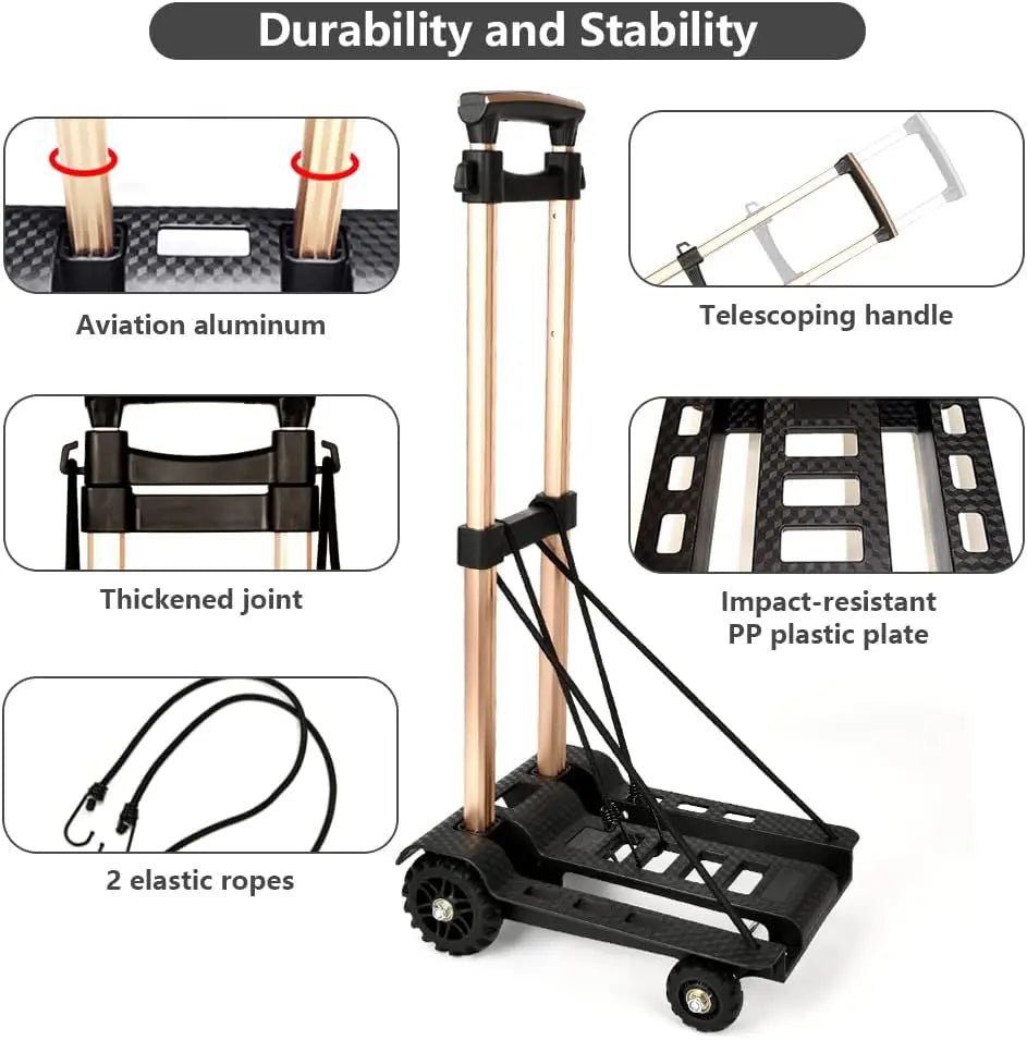 4 - Wheel Folding Luggage Cart – Heavy - Duty, Lightweight & Portable Trolley with Adjustable Handle - HomeDude4 - Wheel Folding Luggage Cart – Heavy - Duty, Lightweight & Portable Trolley with Adjustable HandleLuggage CartHomeDude