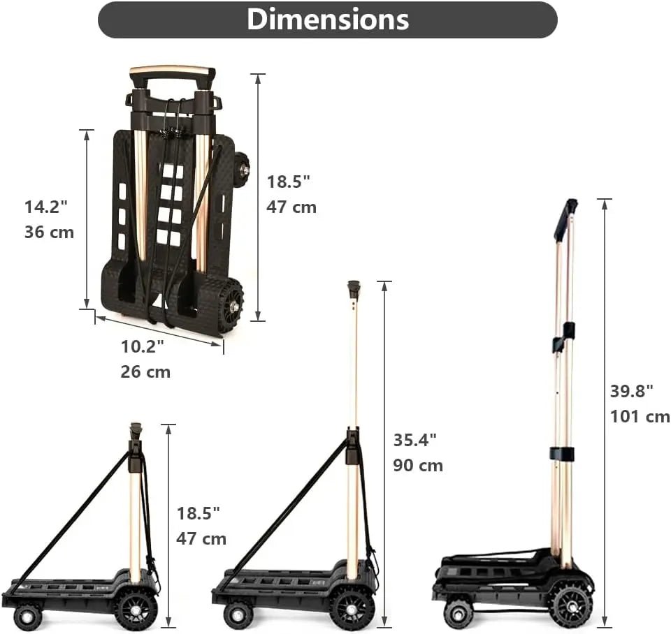 4 - Wheel Folding Luggage Cart – Heavy - Duty, Lightweight & Portable Trolley with Adjustable Handle - HomeDude4 - Wheel Folding Luggage Cart – Heavy - Duty, Lightweight & Portable Trolley with Adjustable HandleLuggage CartHomeDude