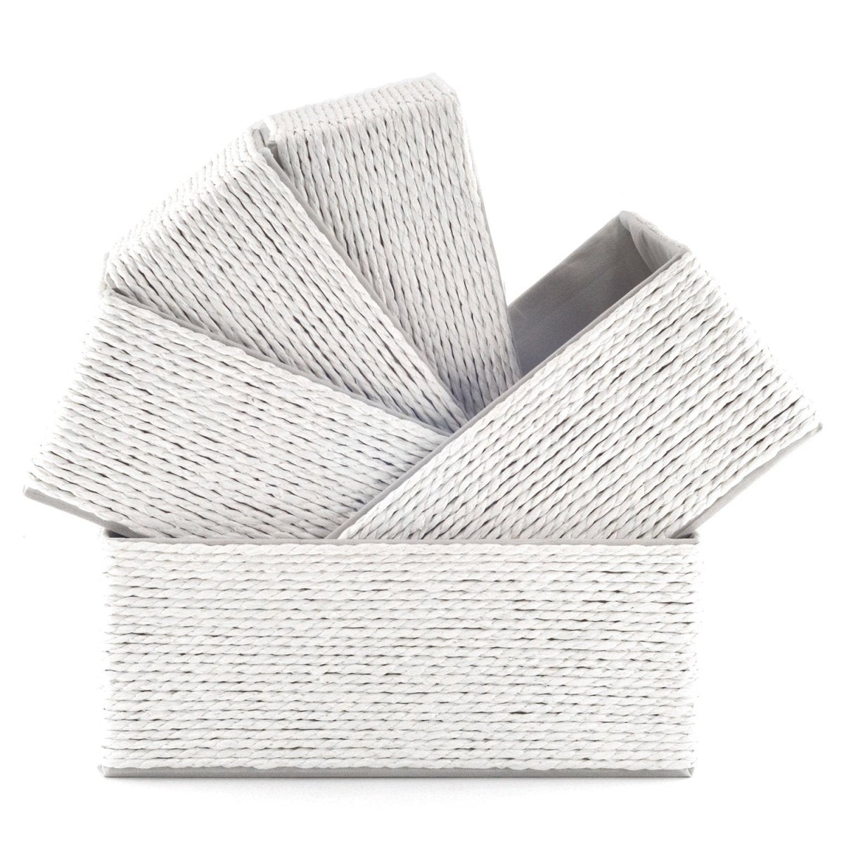 5 - Pack Woven Storage Baskets – Multi - Size - Cream White - HomeDude Oak5 - Pack Woven Storage Baskets – Multi - Size - Cream WhitePaper Rope BasketHomeDude Oak