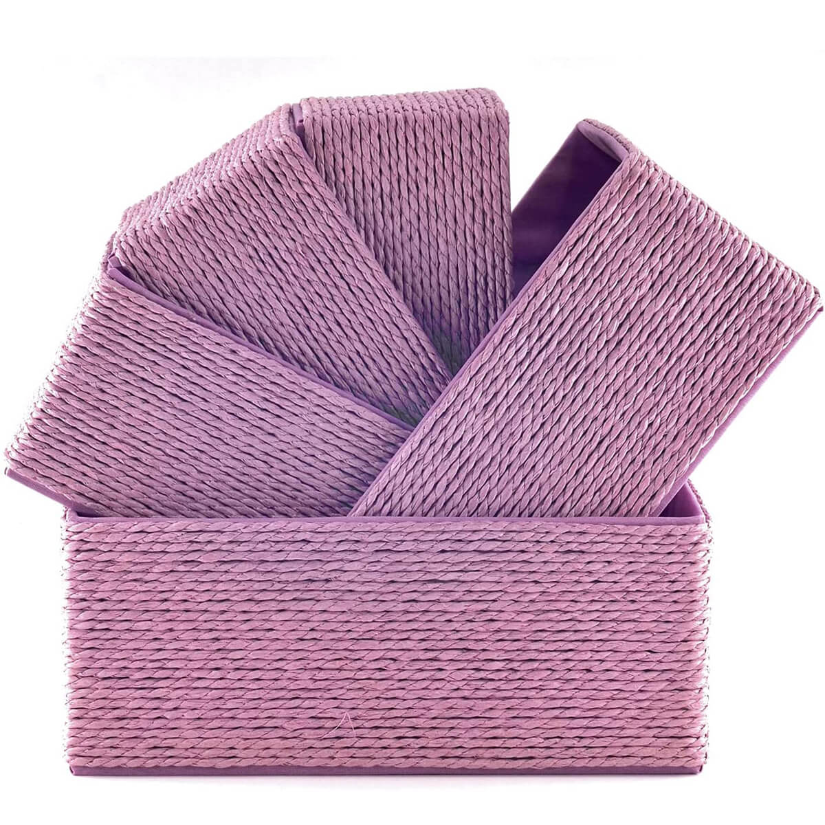 5 - Pack Woven Storage Baskets Multi - Size Lilac - Decorative Home Organization - HomeDude5 - Pack Woven Storage Baskets Multi - Size Lilac - Decorative Home OrganizationPaper Rope BasketHomeDude