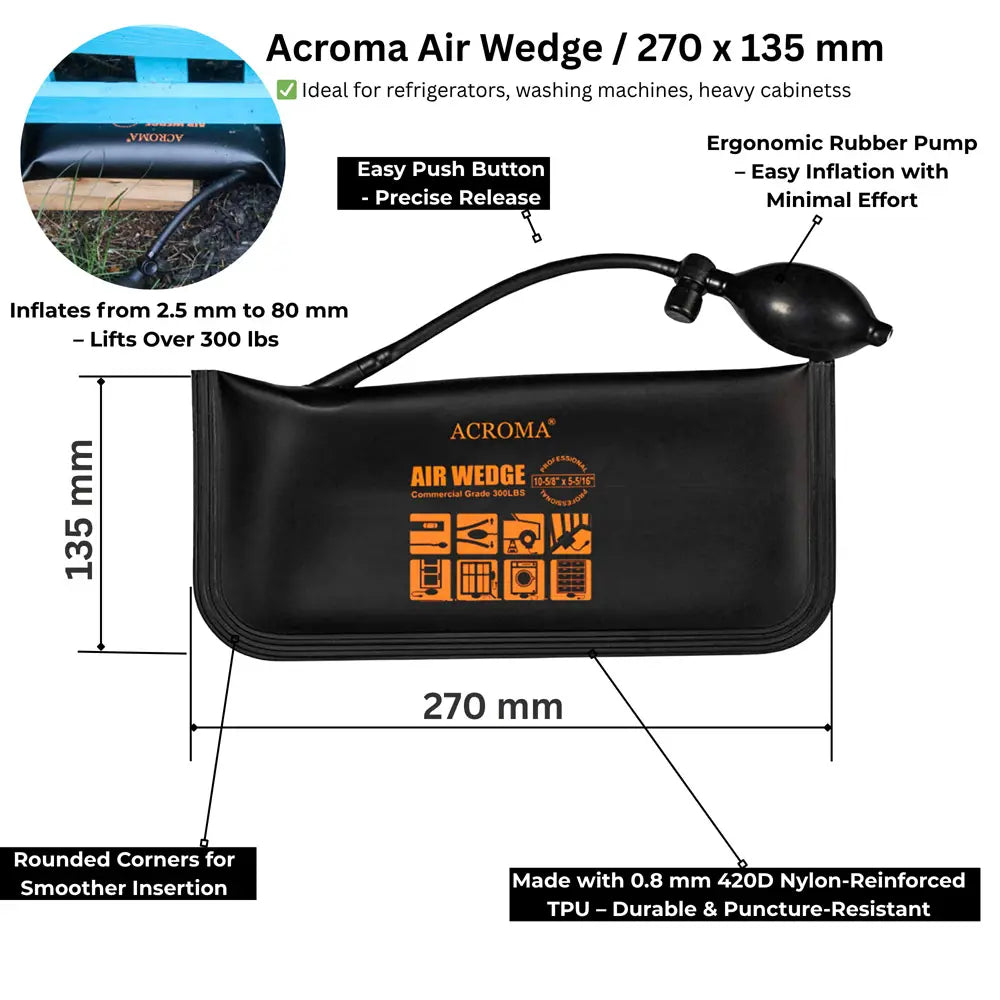 Acroma Air Wedge with features and specifications on a white background