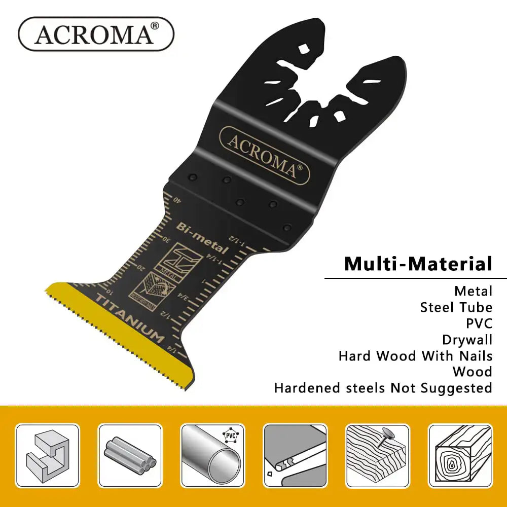 Acroma multi-material oscillating tool blade on a white background