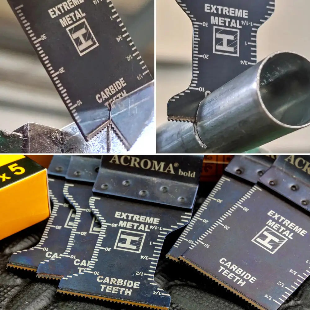 Collage of extreme metal carbide tools with branding and specifications.