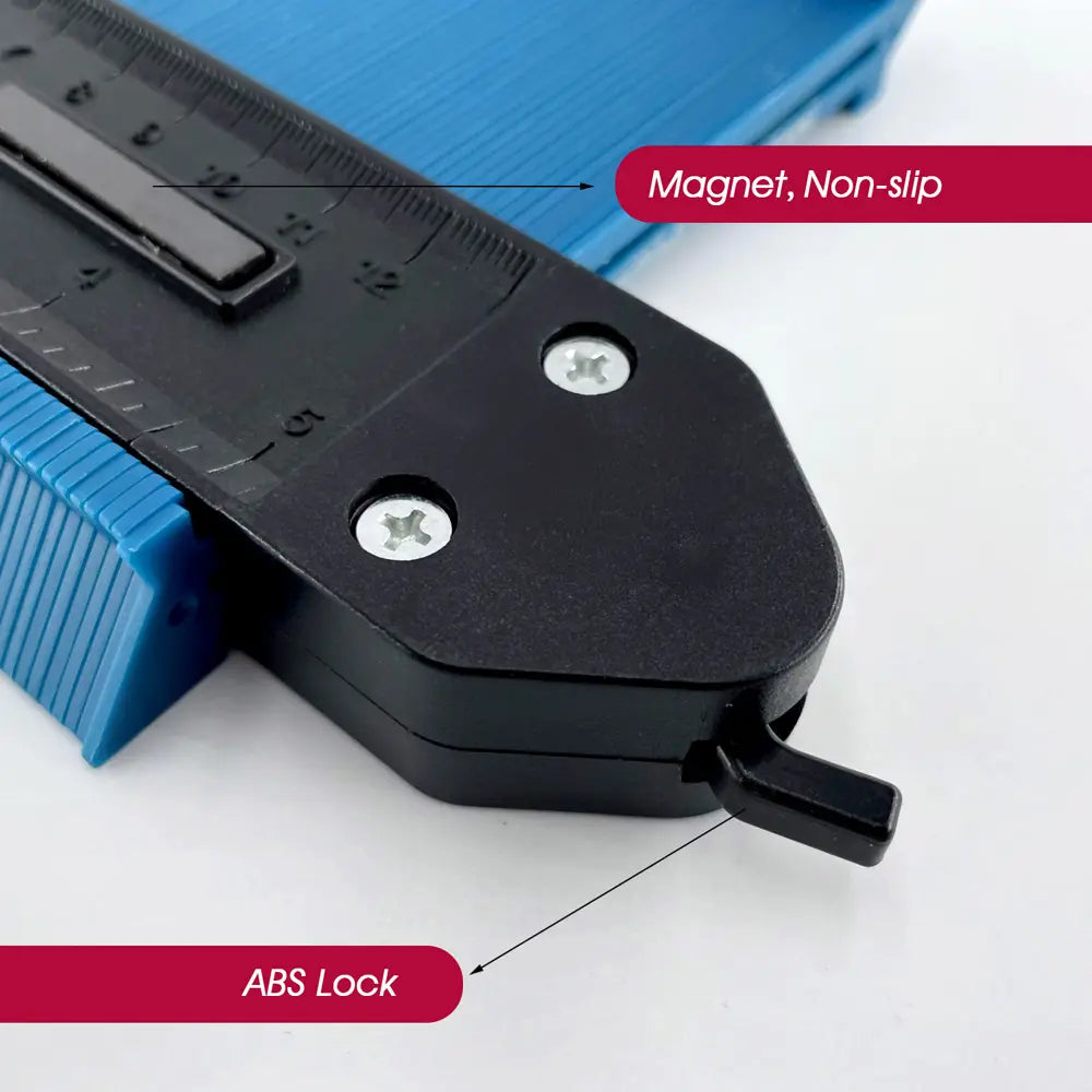 Close-up of a tool with labeled features on a white background