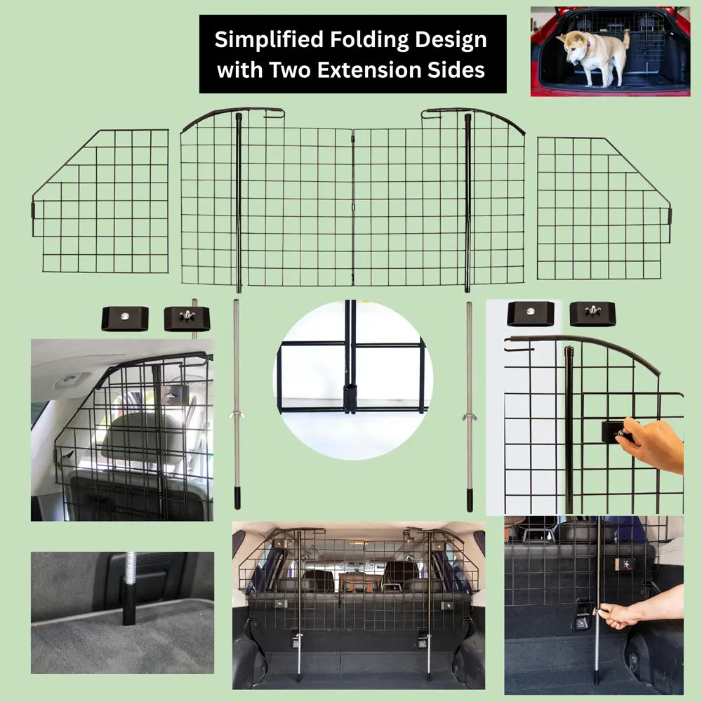 HomeDude per Barrier with extension sides for SUV use, shown in various settings.