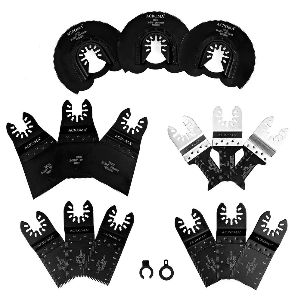 Set of oscillating tool blades with 'Achroma' branding on a white background