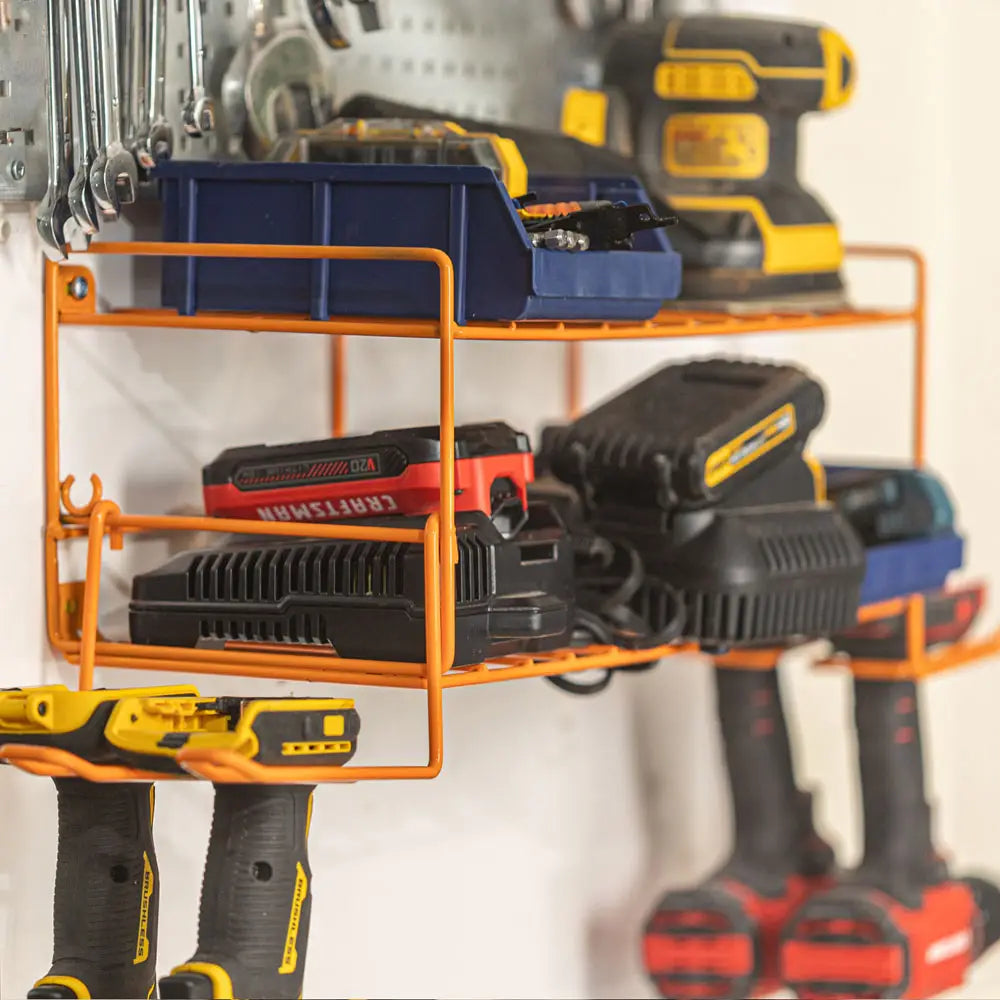 Power Tool Organizer ā 3-Tier Wall Mount Drill & Battery Storage Rack with Adjustable Holders (Black / Yellow / Orange / Green / Red)