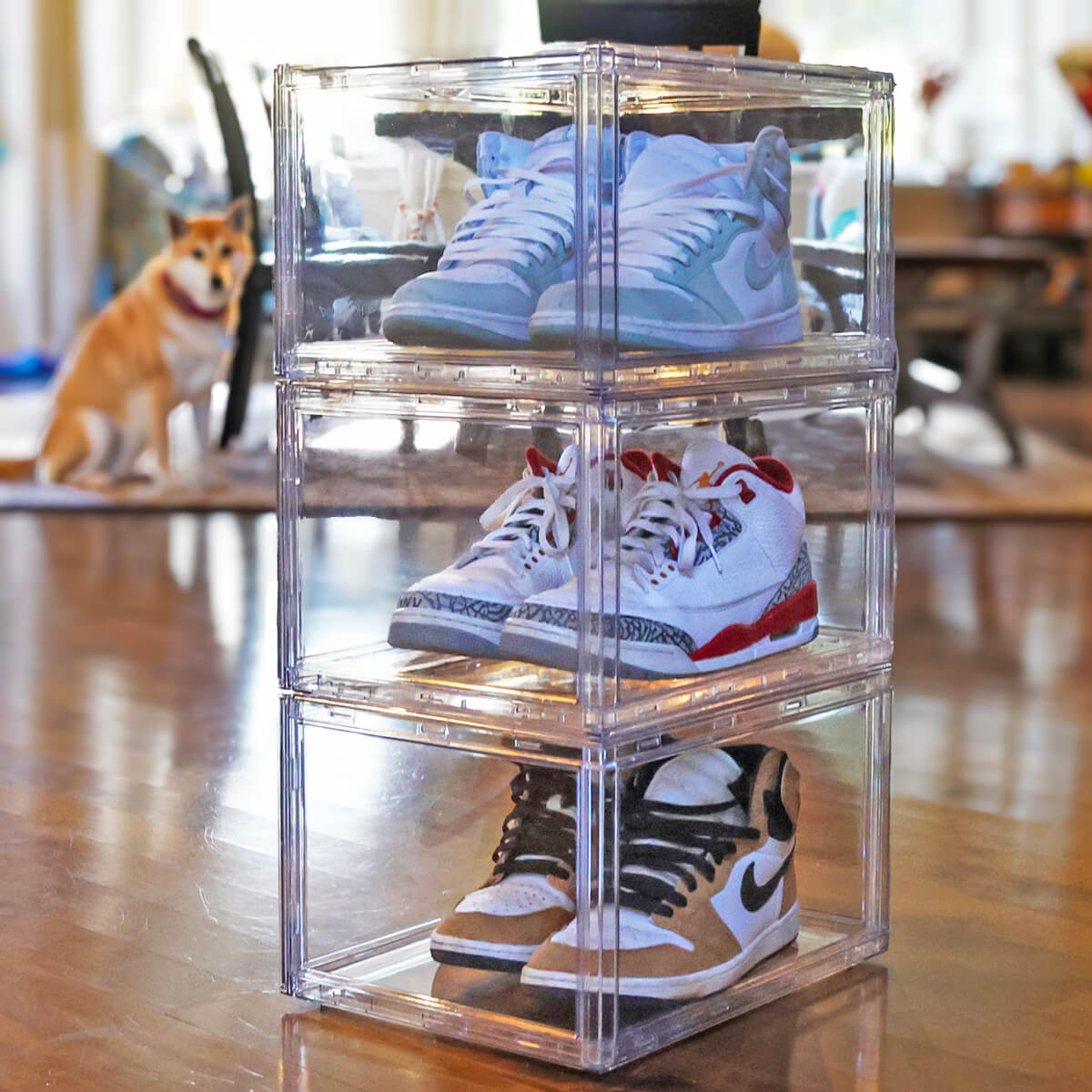 Clear Stackable Shoe Organizer Boxes | Front Drop - Down Door | PET Plastic Set of 3 | Homedude - HomeDudeClear Stackable Shoe Organizer Boxes | Front Drop - Down Door | PET Plastic Set of 3 | HomedudeShoe BoxHomeDude