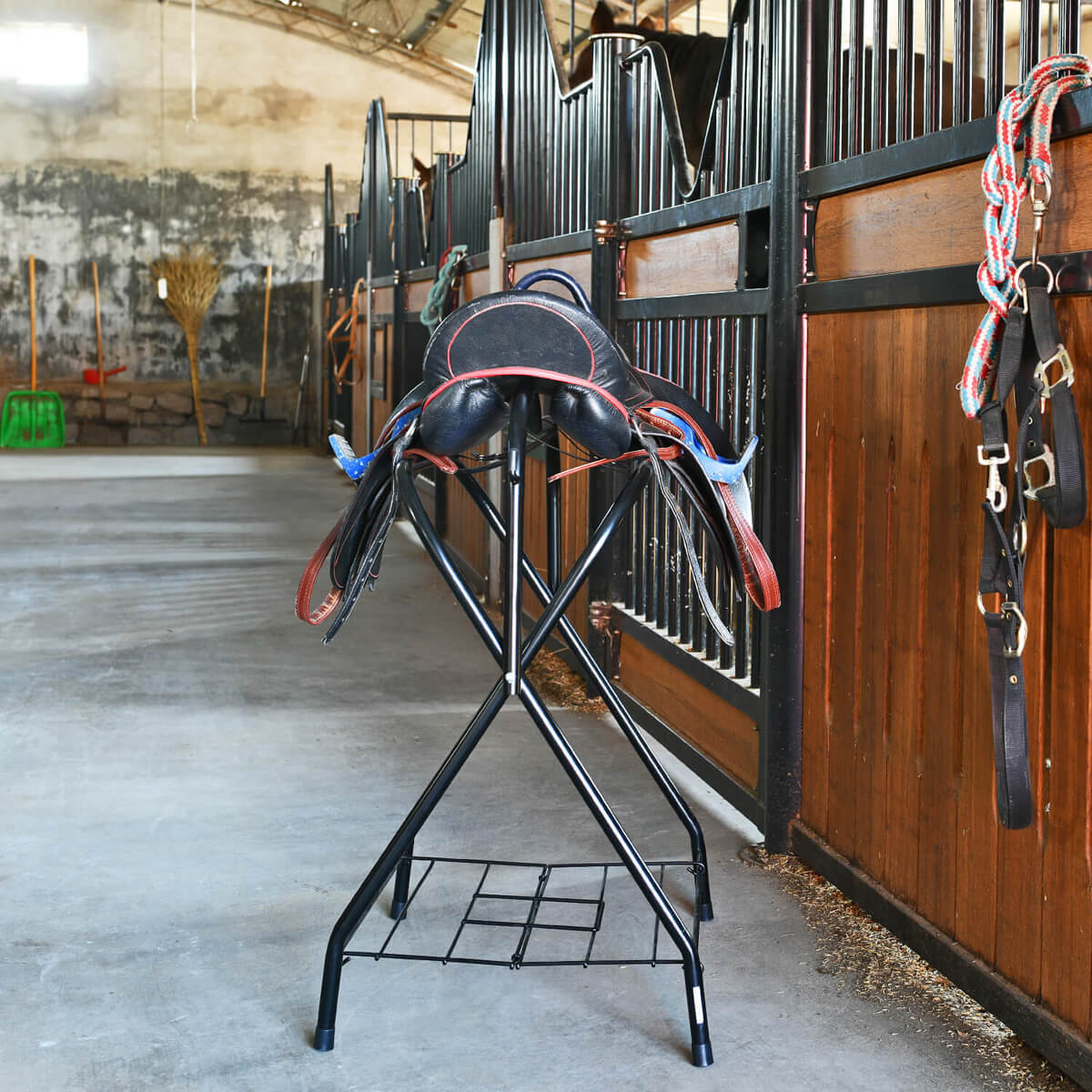 Foldable Horse Saddle Rack Heavy - Duty Steel | Built - In Shelf | No Assembly - HomeDudeFoldable Horse Saddle Rack Heavy - Duty Steel | Built - In Shelf | No AssemblyHorse Tack AccessoriesHomeDude