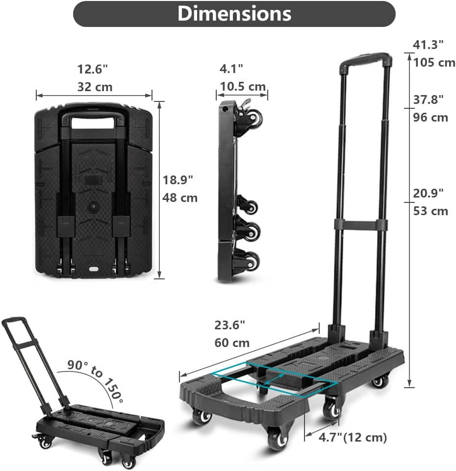 Folding Luggage Cart | 227kg Load Capacity, 6x5cm Wheels, Heavy Duty Hand Truck (HT0061) - HomeDudeFolding Luggage Cart | 227kg Load Capacity, 6x5cm Wheels, Heavy Duty Hand Truck (HT0061)Luggage Cart - 6 wheelsHomeDude
