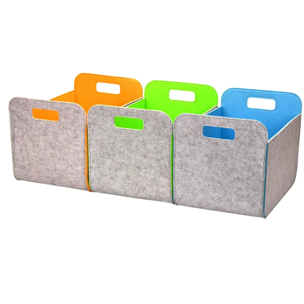 Set of 3 multicolor felt storage baskets – durable dual-layer design for stable, tack room, or home organization.