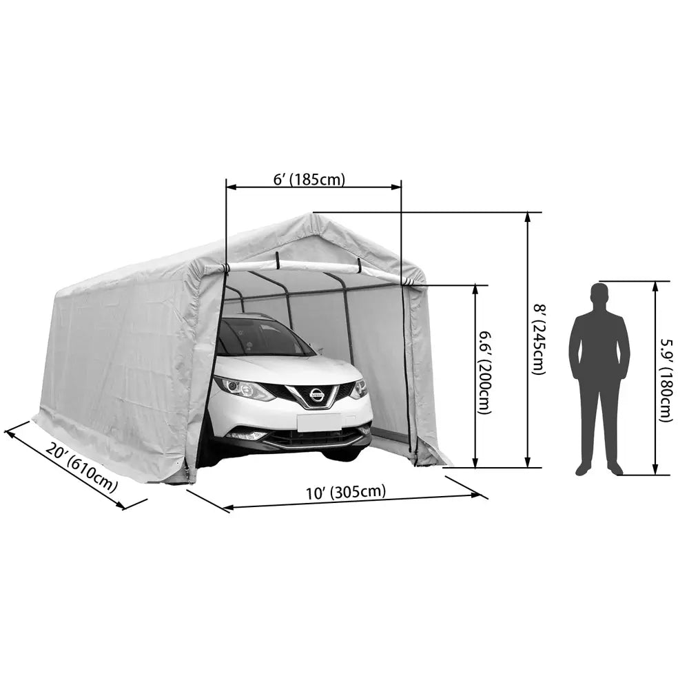 HomeDude 10x20 ft Heavy-Duty Winter Car Shelter – 195g Ripstop Tarp – Reinforced Rust-Proof Metal Structure with Long-Term Coverage Guarantee