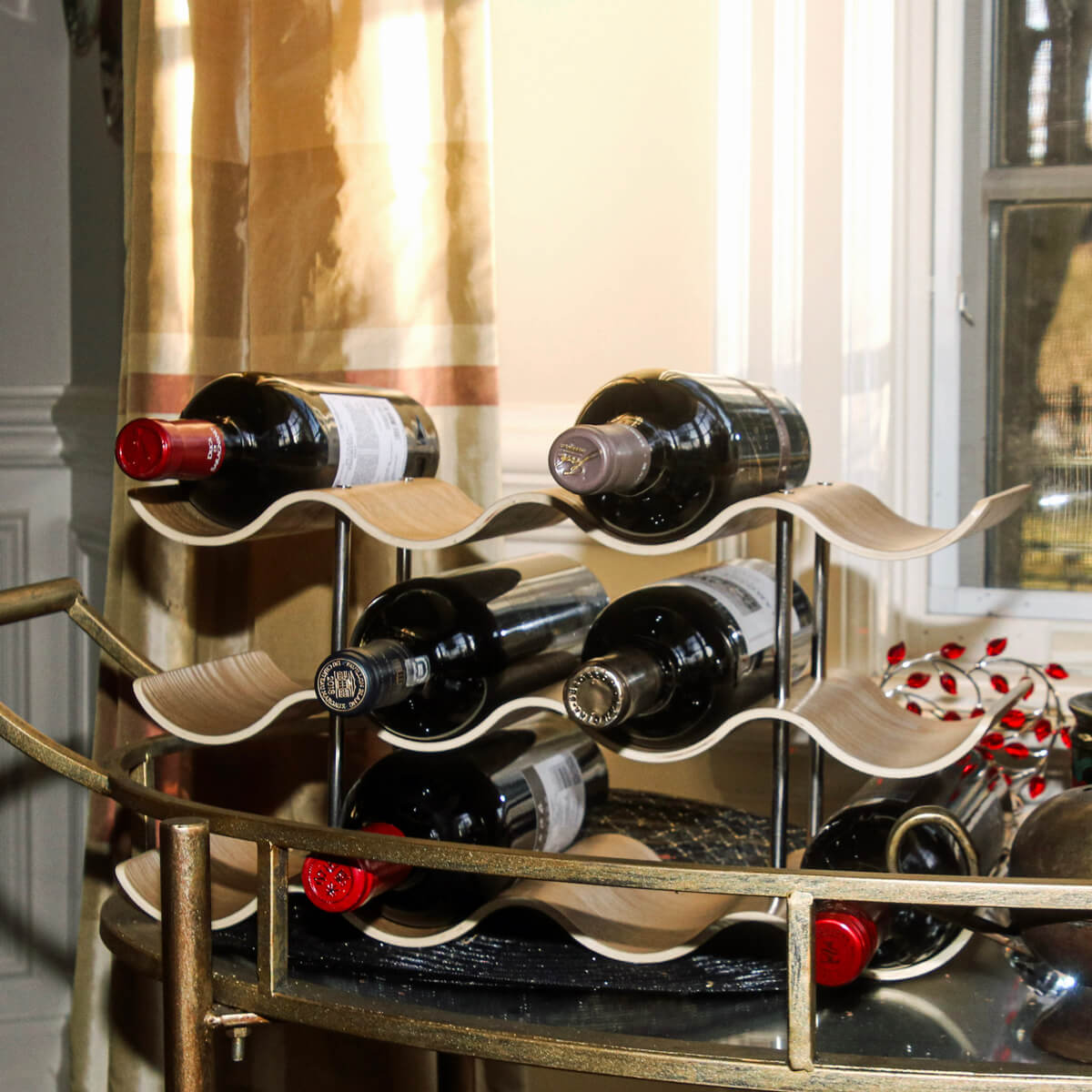 12 - Bottle Bamboo Wine Rack – Stackable, Modern Wavy Design | HomeDude - HomeDude12 - Bottle Bamboo Wine Rack – Stackable, Modern Wavy Design | HomeDudeWine RackHomeDude