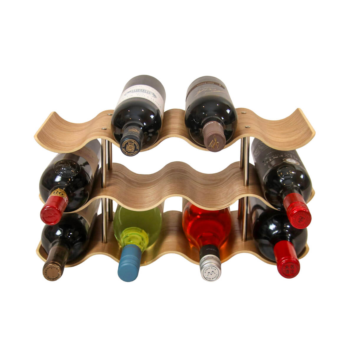 12 - Bottle Bamboo Wine Rack – Stackable, Modern Wavy Design | HomeDude - HomeDude12 - Bottle Bamboo Wine Rack – Stackable, Modern Wavy Design | HomeDudeWine RackHomeDude