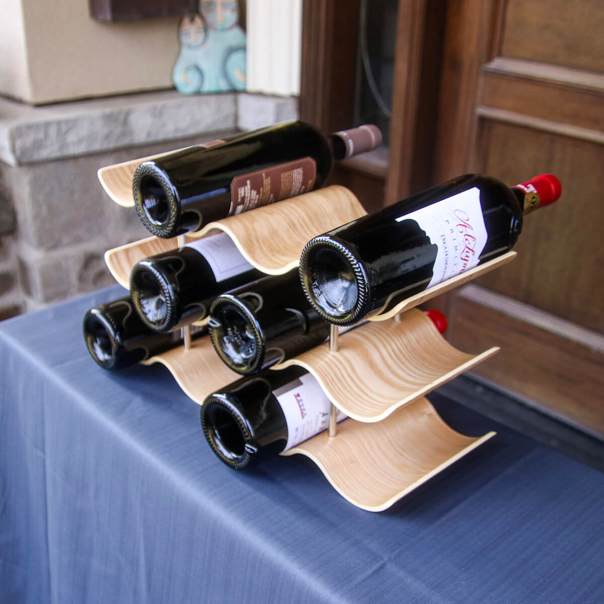 12 - Bottle Bamboo Wine Rack – Stackable, Modern Wavy Design | HomeDude - HomeDude12 - Bottle Bamboo Wine Rack – Stackable, Modern Wavy Design | HomeDudeWine RackHomeDude