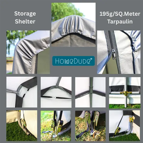 HomeDude 10x20 ft Heavy-Duty Winter Car Shelter – 195g Ripstop Tarp – Reinforced Rust-Proof Metal Structure with Long-Term Coverage Guarantee