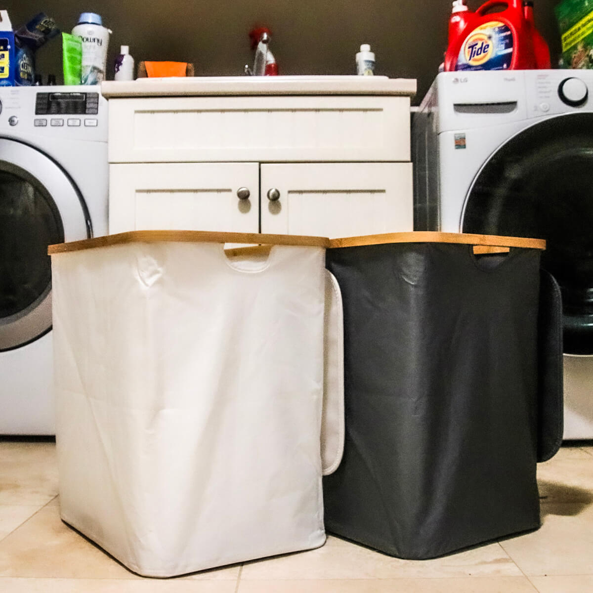 2 - Pack Laundry Hampers | Foldable, Waterproof & Space - Saving | Dark Gray & Beige | Homedude - HomeDude2 - Pack Laundry Hampers | Foldable, Waterproof & Space - Saving | Dark Gray & Beige | HomedudeLaundry HampersHomeDude