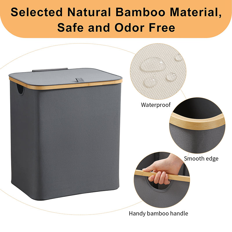 HomeDude 2-Pack 77L Laundry Hamper with Lid, Foldable Clothes Basket with Handles, Waterproof & Collapsible Storage Bin for Bathroom, Laundry Room, etc. Large Capacity 154L Total (Dark Gray & Beige)