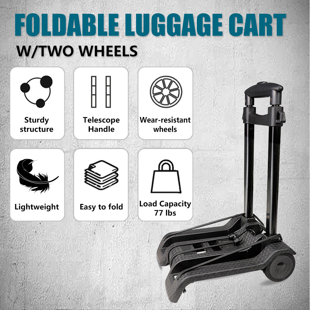 Folding Luggage Cart with 2 Wheels - Lightweight & Portable