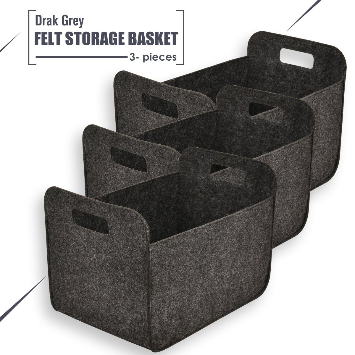 3 - Pack Felt Storage Bins – 38x25x25cm - Grey - HomeDude Oak3 - Pack Felt Storage Bins – 38x25x25cm - GreyFelt BasketsHomeDude Oak