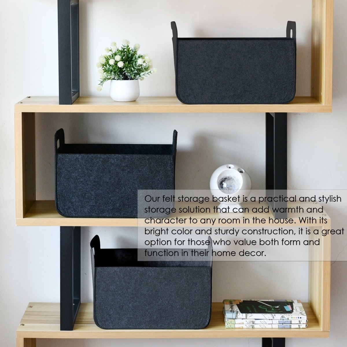 3 - Pack Felt Storage Bins – 38x25x25cm - Grey - HomeDude Oak3 - Pack Felt Storage Bins – 38x25x25cm - GreyFelt BasketsHomeDude Oak