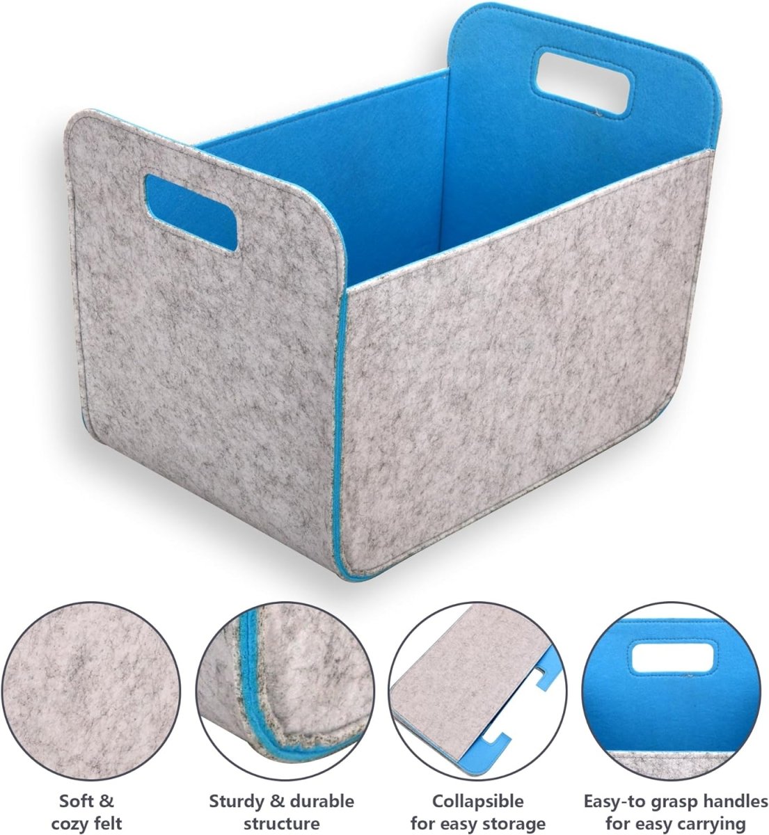 3 - Pack Felt Storage Bins – 38x25x25cm - Light Blue - HomeDude Oak3 - Pack Felt Storage Bins – 38x25x25cm - Light BlueFelt BasketsHomeDude Oak