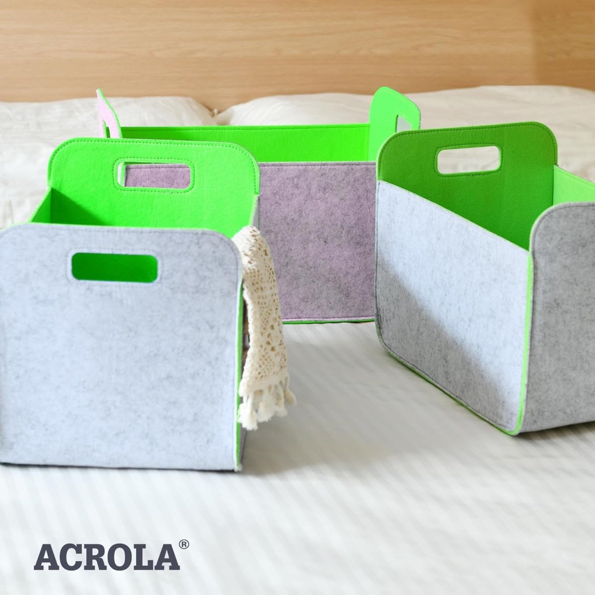 3 - Pack Felt Storage Bins – 38x25x25cm - Light Green - HomeDude Oak3 - Pack Felt Storage Bins – 38x25x25cm - Light GreenFelt BasketsHomeDude Oak