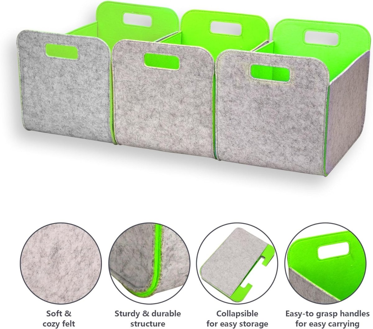 3 - Pack Felt Storage Bins – 38x25x25cm - Light Green - HomeDude Oak3 - Pack Felt Storage Bins – 38x25x25cm - Light GreenFelt BasketsHomeDude Oak