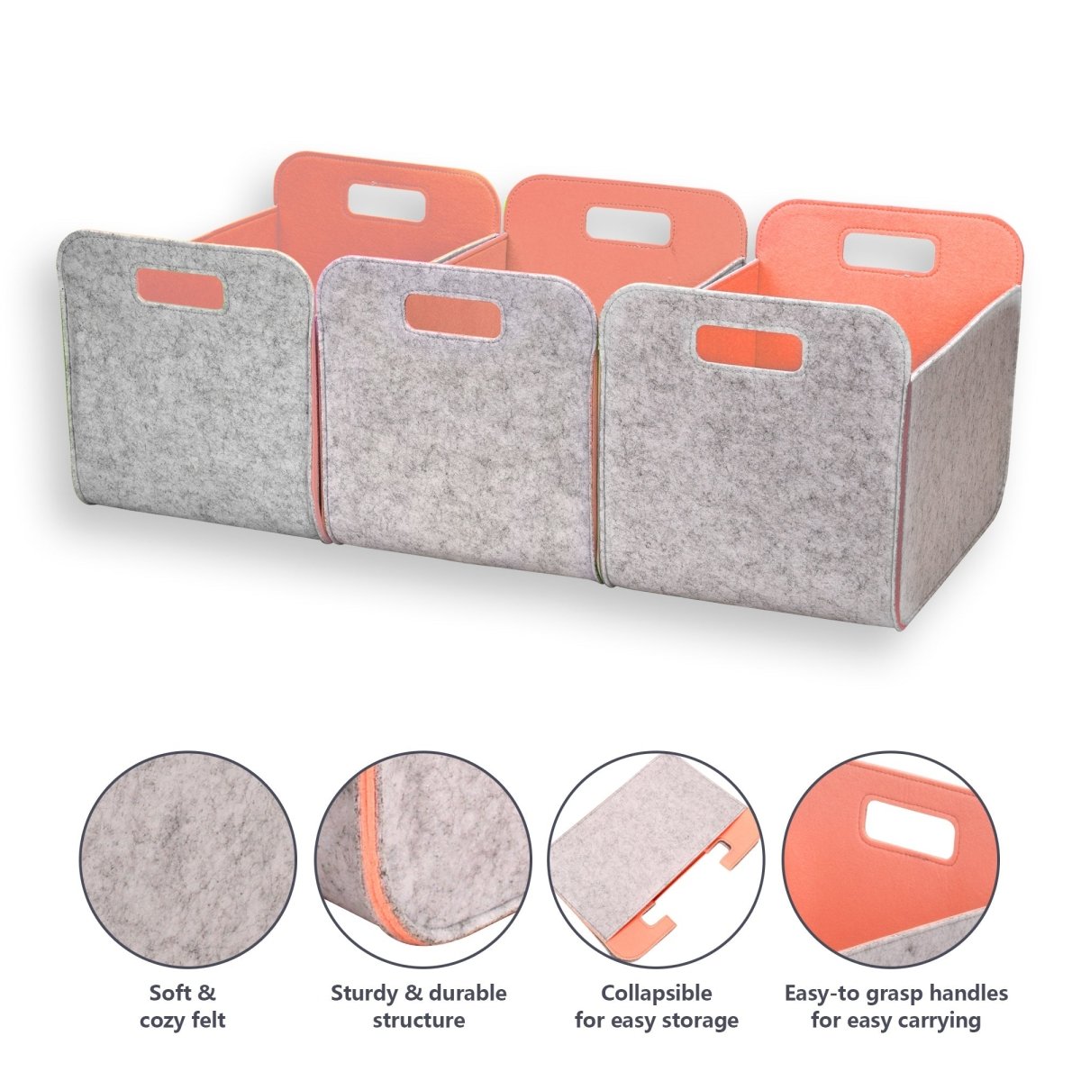 3 - Pack Felt Storage Bins – 38x25x25cm - Light Pink - HomeDude Oak3 - Pack Felt Storage Bins – 38x25x25cm - Light PinkFelt BasketsHomeDude Oak