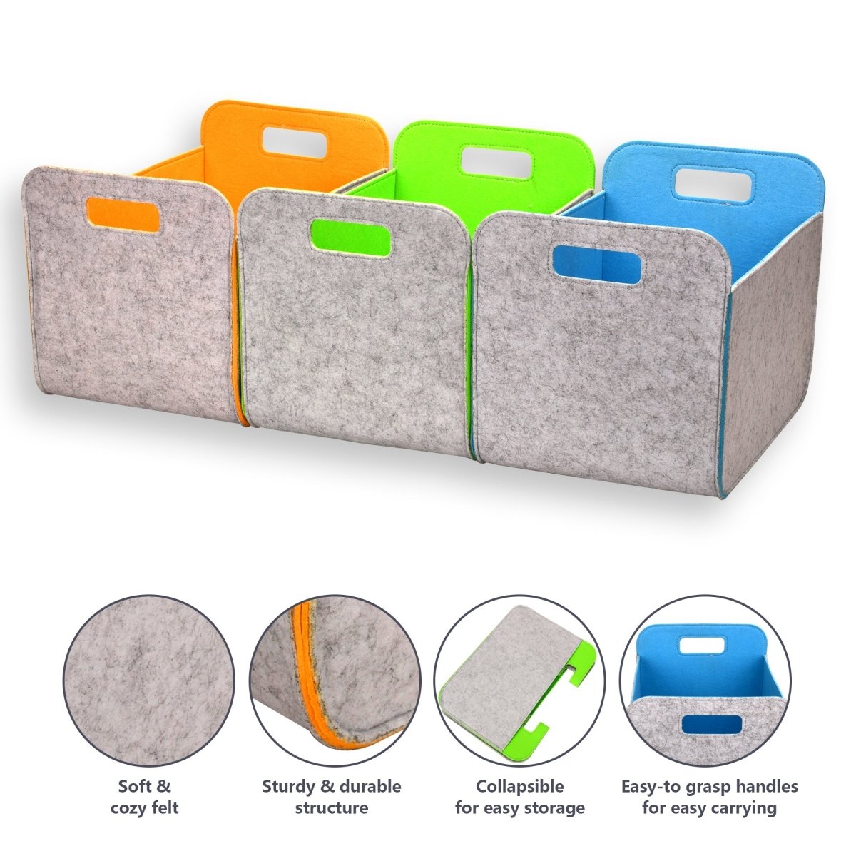 3 - Pack Felt Storage Bins – 38x25x25cm - Mix - HomeDude Oak3 - Pack Felt Storage Bins – 38x25x25cm - MixFelt BasketsHomeDude Oak