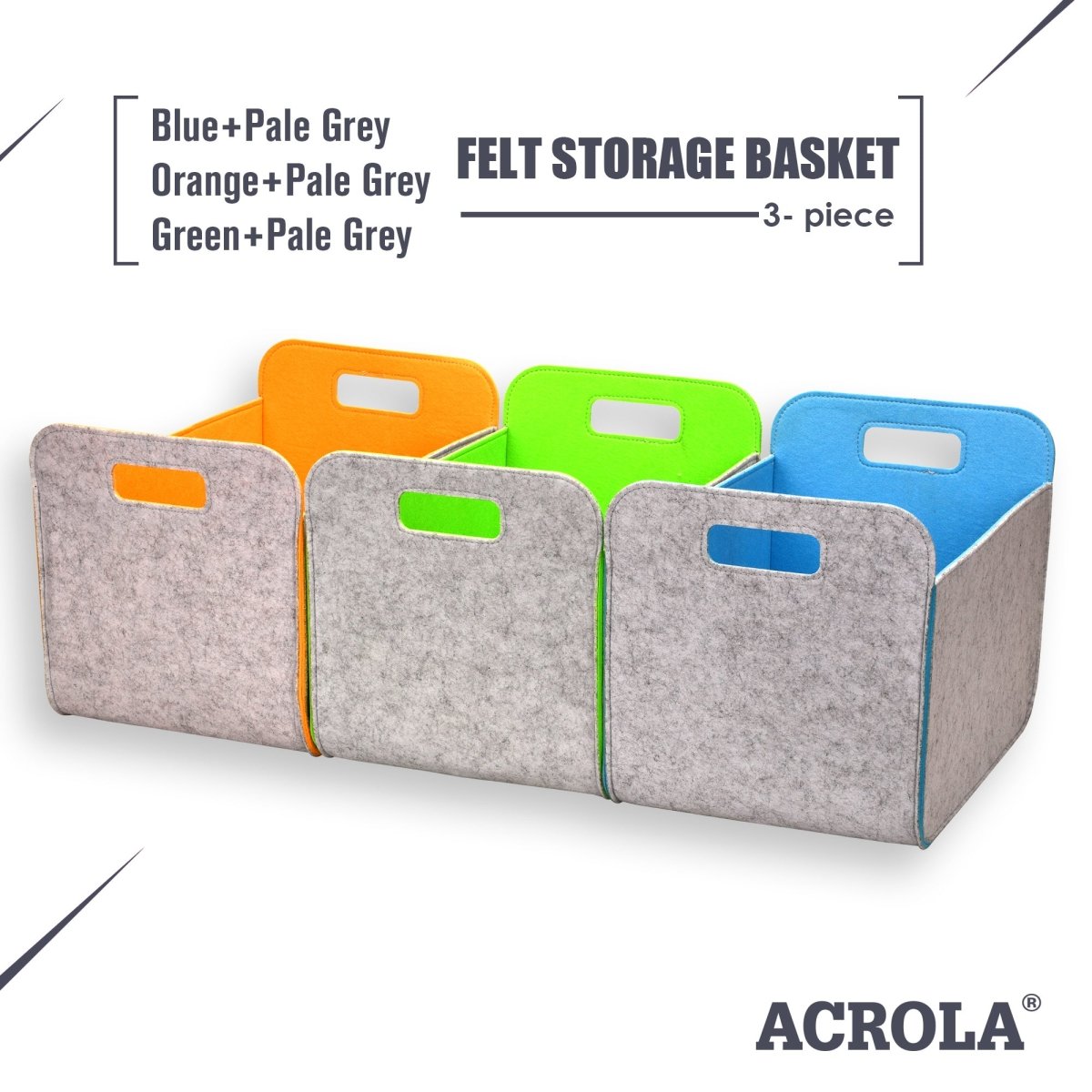 3 - Pack Felt Storage Bins – 38x25x25cm - Mix - HomeDude Oak3 - Pack Felt Storage Bins – 38x25x25cm - MixFelt BasketsHomeDude Oak