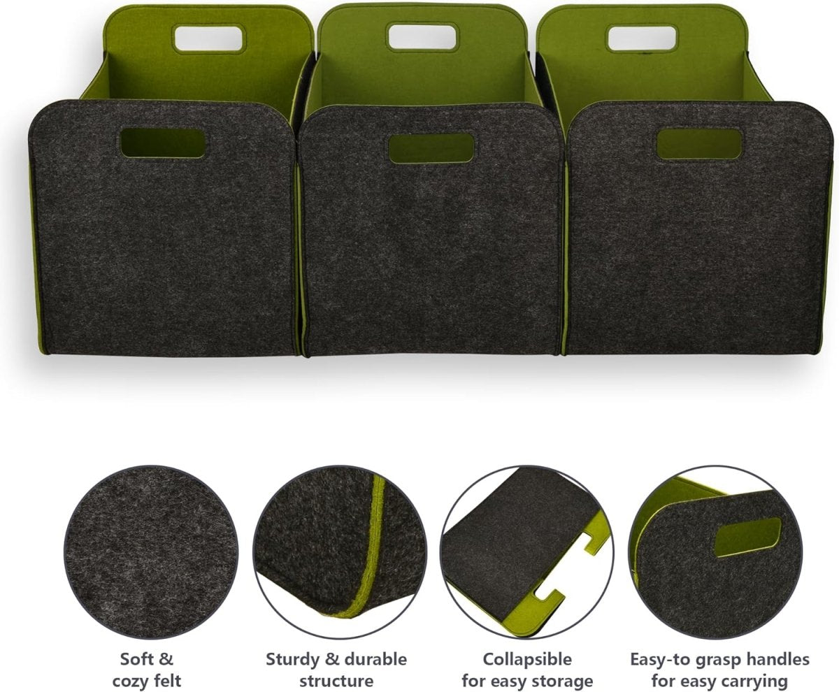 3 Pack of 42x30x30cm Felt Storage Basket - Green - HomeDude Oak3 Pack of 42x30x30cm Felt Storage Basket - GreenFelt BasketHomeDude Oak