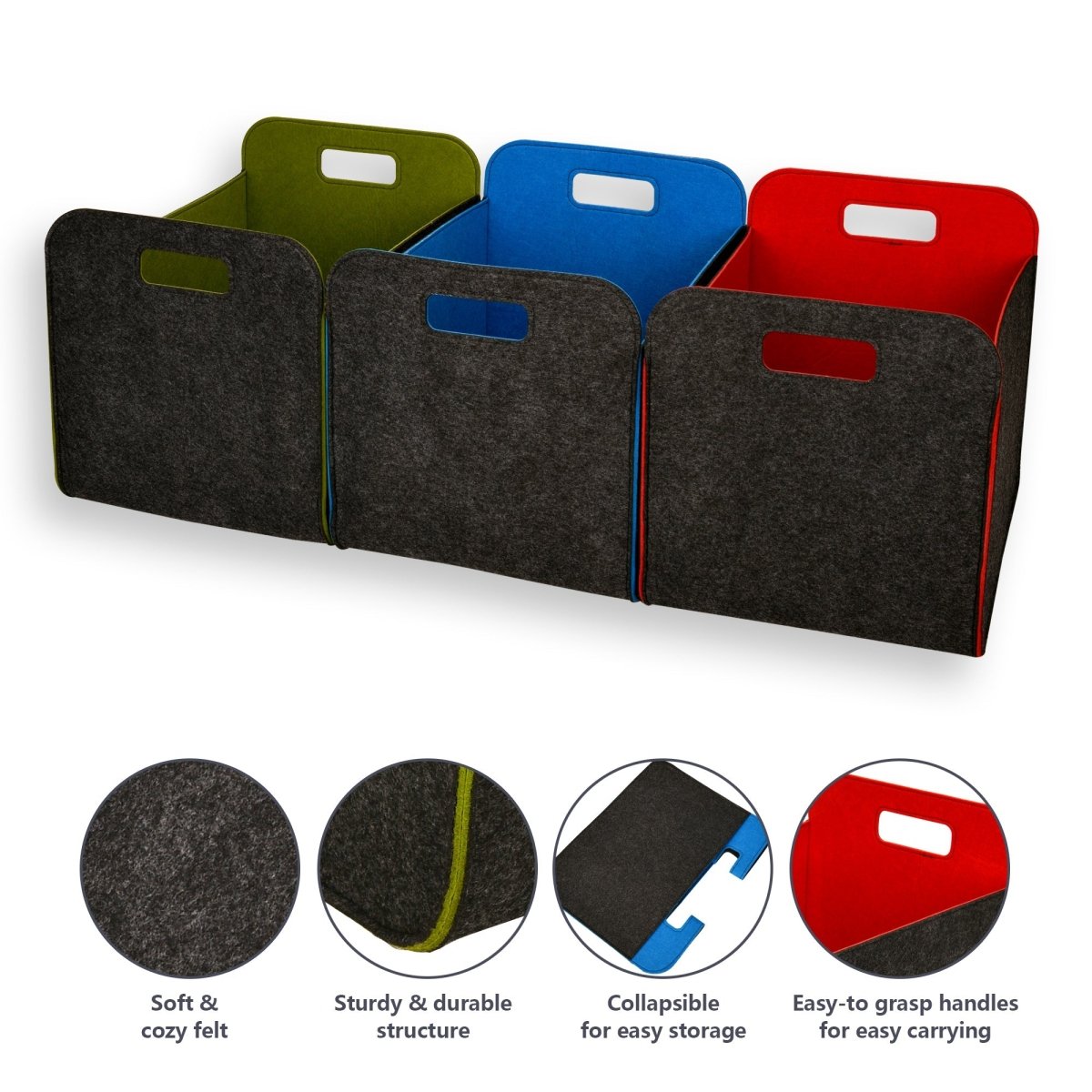 3 Pack of 42x30x30cm Felt Storage Basket - MIX - HomeDude Oak3 Pack of 42x30x30cm Felt Storage Basket - MIXFelt BasketHomeDude Oak