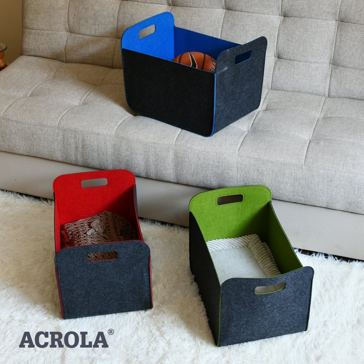 3 Pack of 42x30x30cm Felt Storage Basket - MIX - HomeDude Oak3 Pack of 42x30x30cm Felt Storage Basket - MIXFelt BasketHomeDude Oak