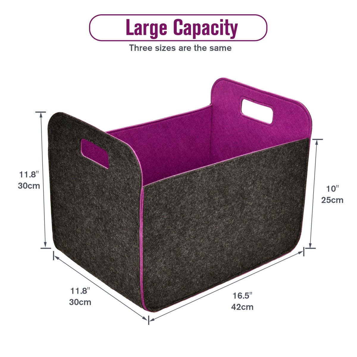 3 Pack of 42x30x30cm Felt Storage Basket - Purple - HomeDude Oak3 Pack of 42x30x30cm Felt Storage Basket - PurpleFelt BasketHomeDude Oak