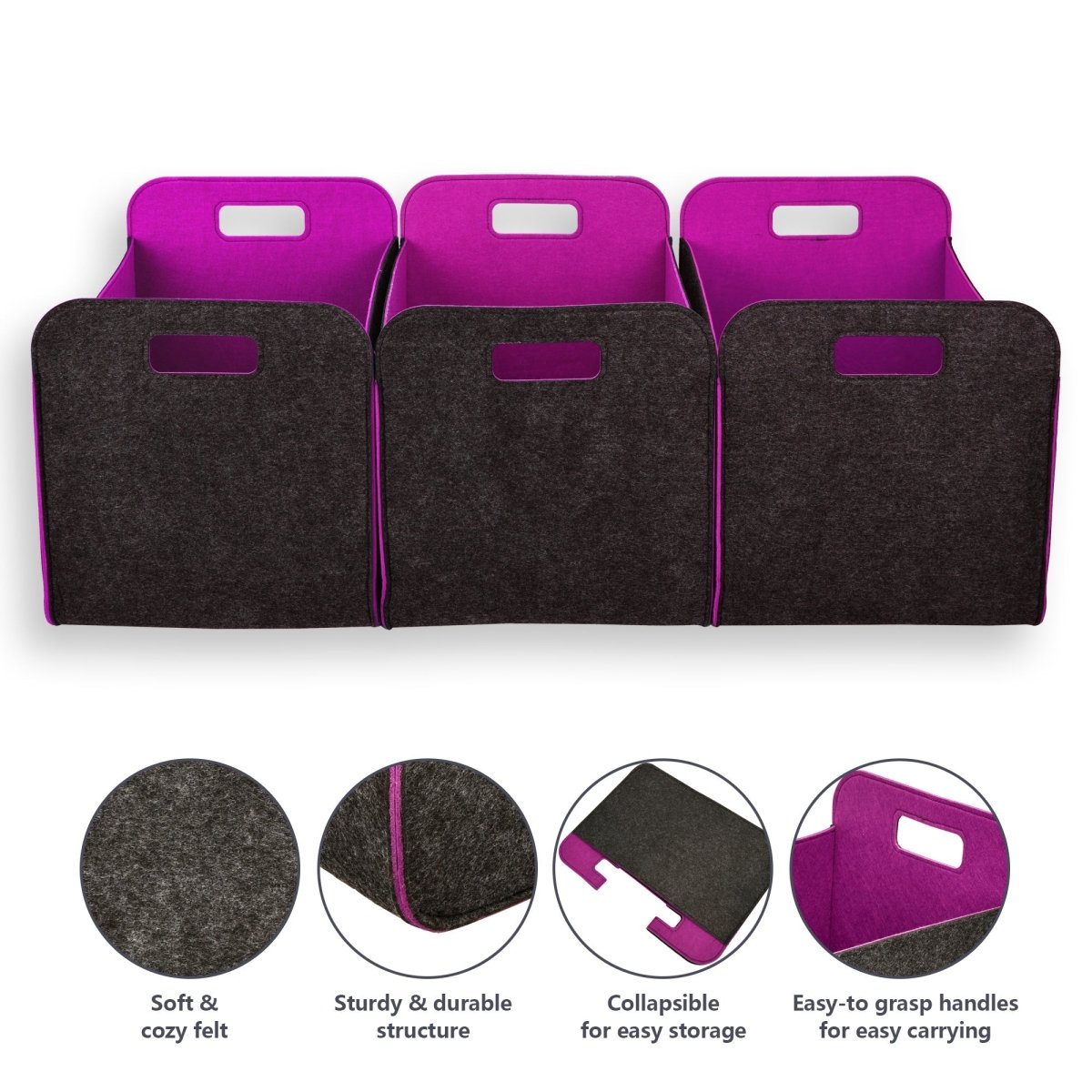 3 Pack of 42x30x30cm Felt Storage Basket - Purple - HomeDude Oak3 Pack of 42x30x30cm Felt Storage Basket - PurpleFelt BasketHomeDude Oak