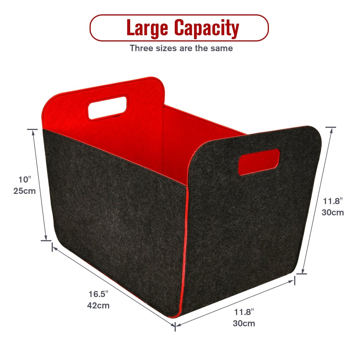 3 Pack of 42x30x30cm Felt Storage Basket - Red - HomeDude Oak3 Pack of 42x30x30cm Felt Storage Basket - RedFelt BasketHomeDude Oak