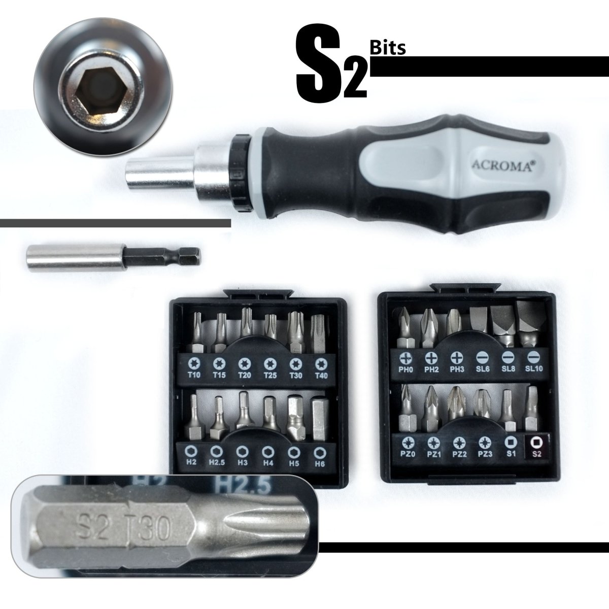 31 - Piece S2 Screwdriver Set, w/Magnetic Tray - HomeDude Oak31 - Piece S2 Screwdriver Set, w/Magnetic TrayRatchet Screwdriver setHomeDude Oak