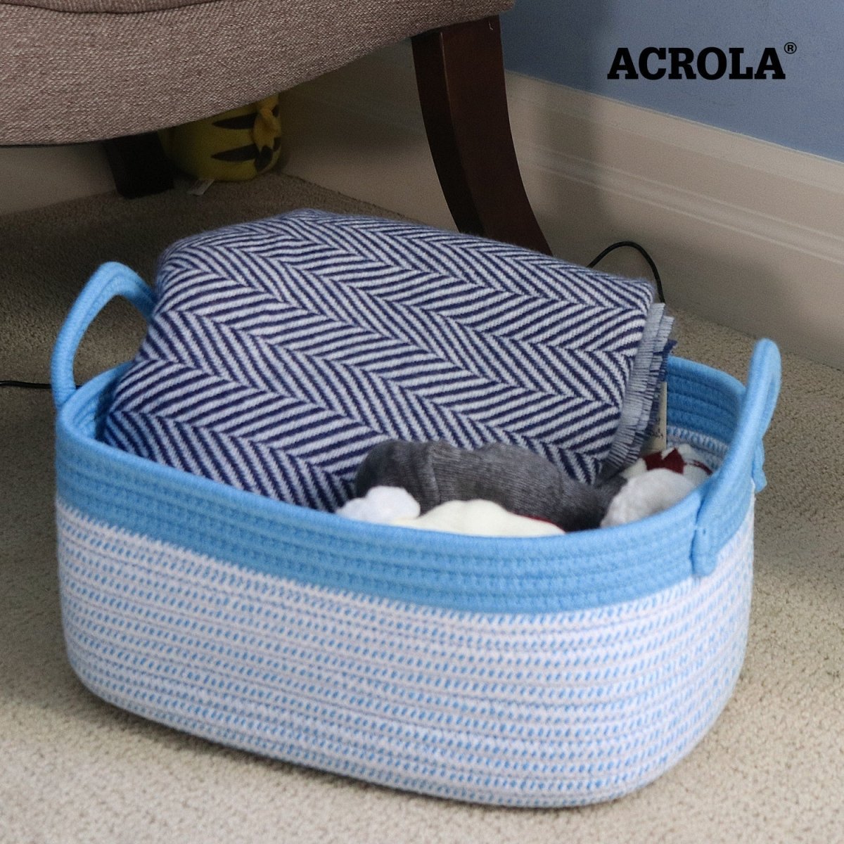 4 - Pack Cotton Rope Storage Baskets - Blue - HomeDude Oak4 - Pack Cotton Rope Storage Baskets - BlueCotton Rope BasketHomeDude Oak