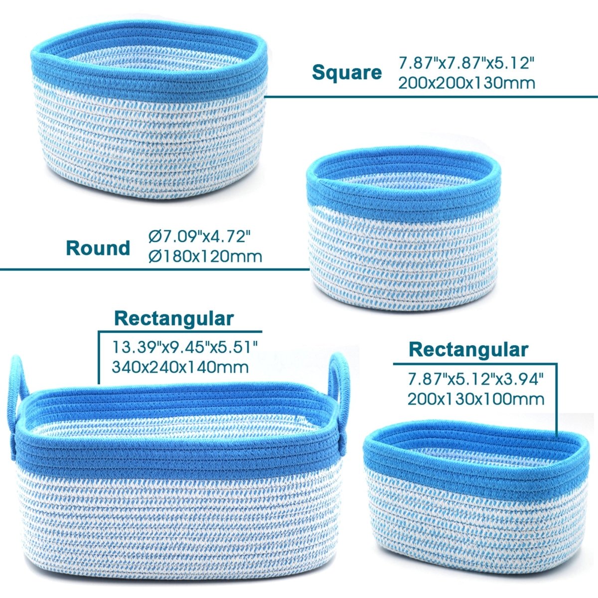 4 - Pack Cotton Rope Storage Baskets - Blue - HomeDude Oak4 - Pack Cotton Rope Storage Baskets - BlueCotton Rope BasketHomeDude Oak
