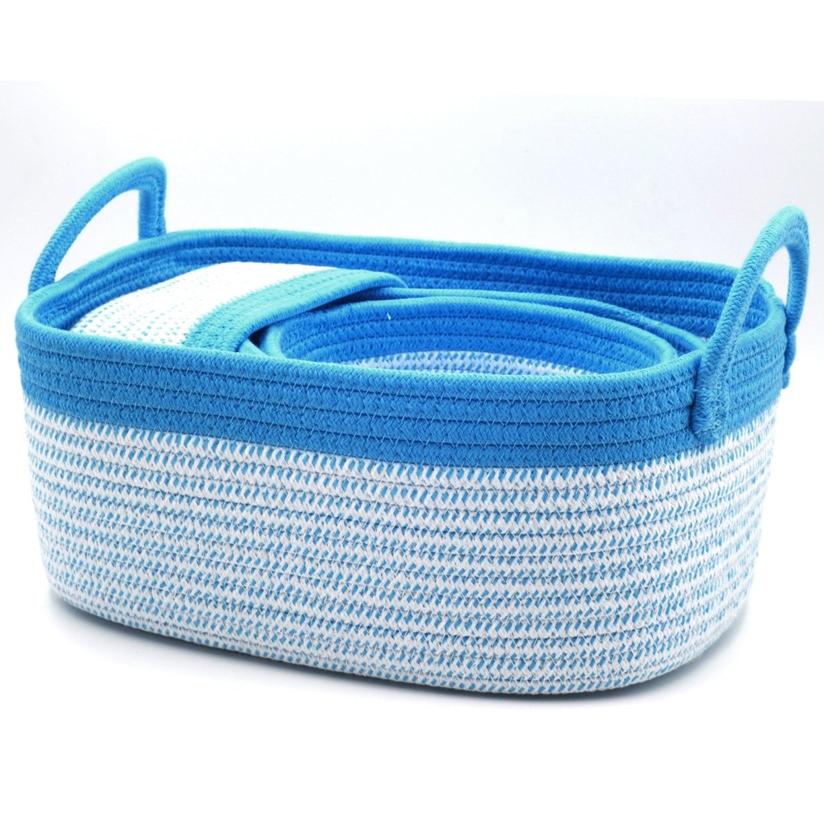 4 - Pack Cotton Rope Storage Baskets - Blue - HomeDude Oak4 - Pack Cotton Rope Storage Baskets - BlueCotton Rope BasketHomeDude Oak