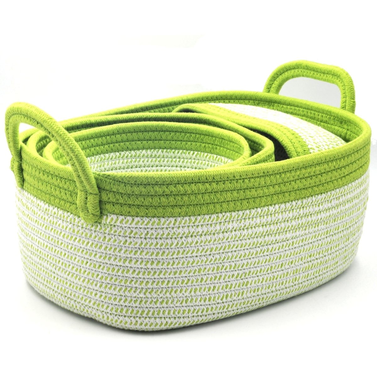 4 - Pack Cotton Rope Storage Baskets - Green - HomeDude Oak4 - Pack Cotton Rope Storage Baskets - GreenCotton Rope BasketHomeDude Oak
