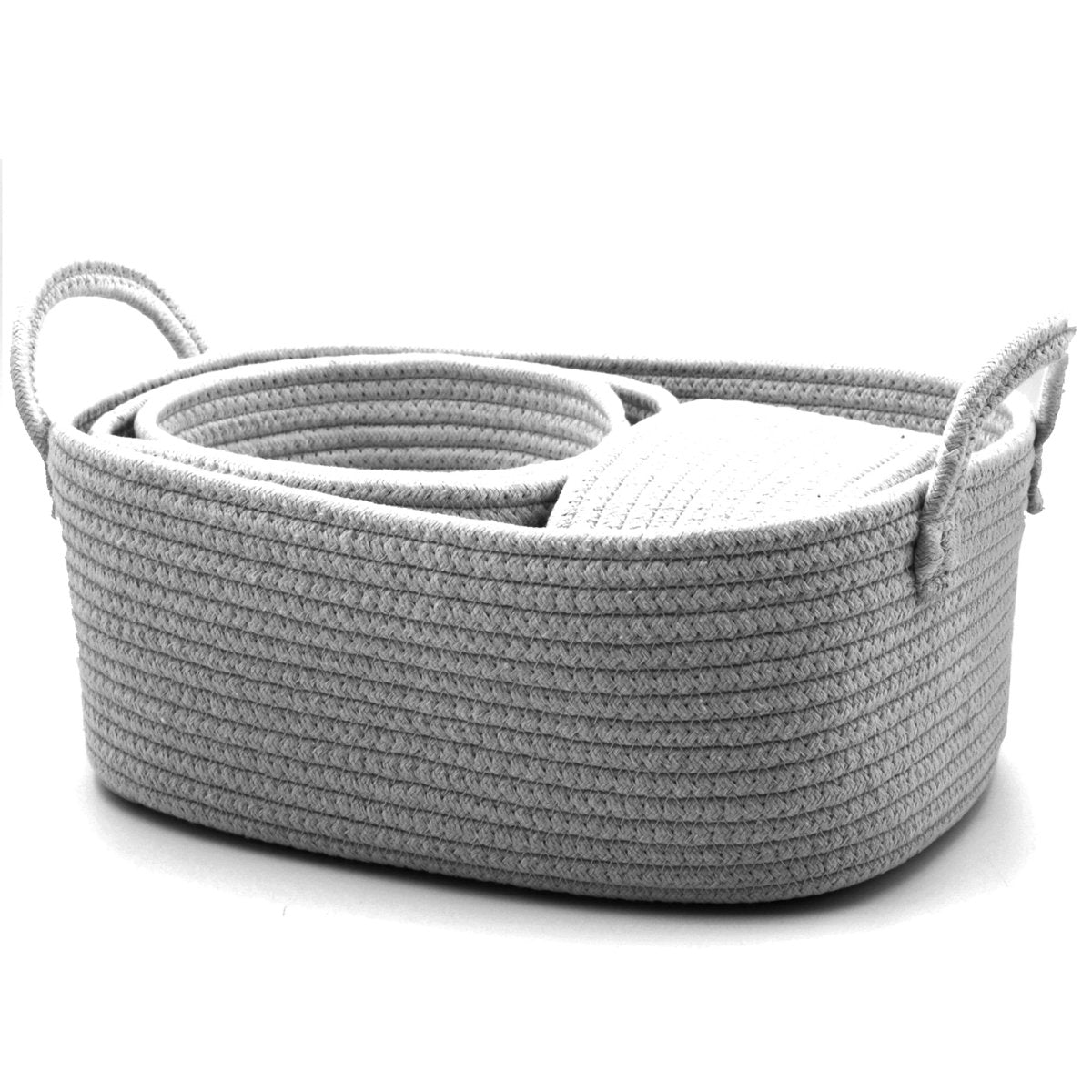 4 - Pack Cotton Rope Storage Baskets - Grey - HomeDude Oak4 - Pack Cotton Rope Storage Baskets - GreyCotton Rope BasketHomeDude Oak