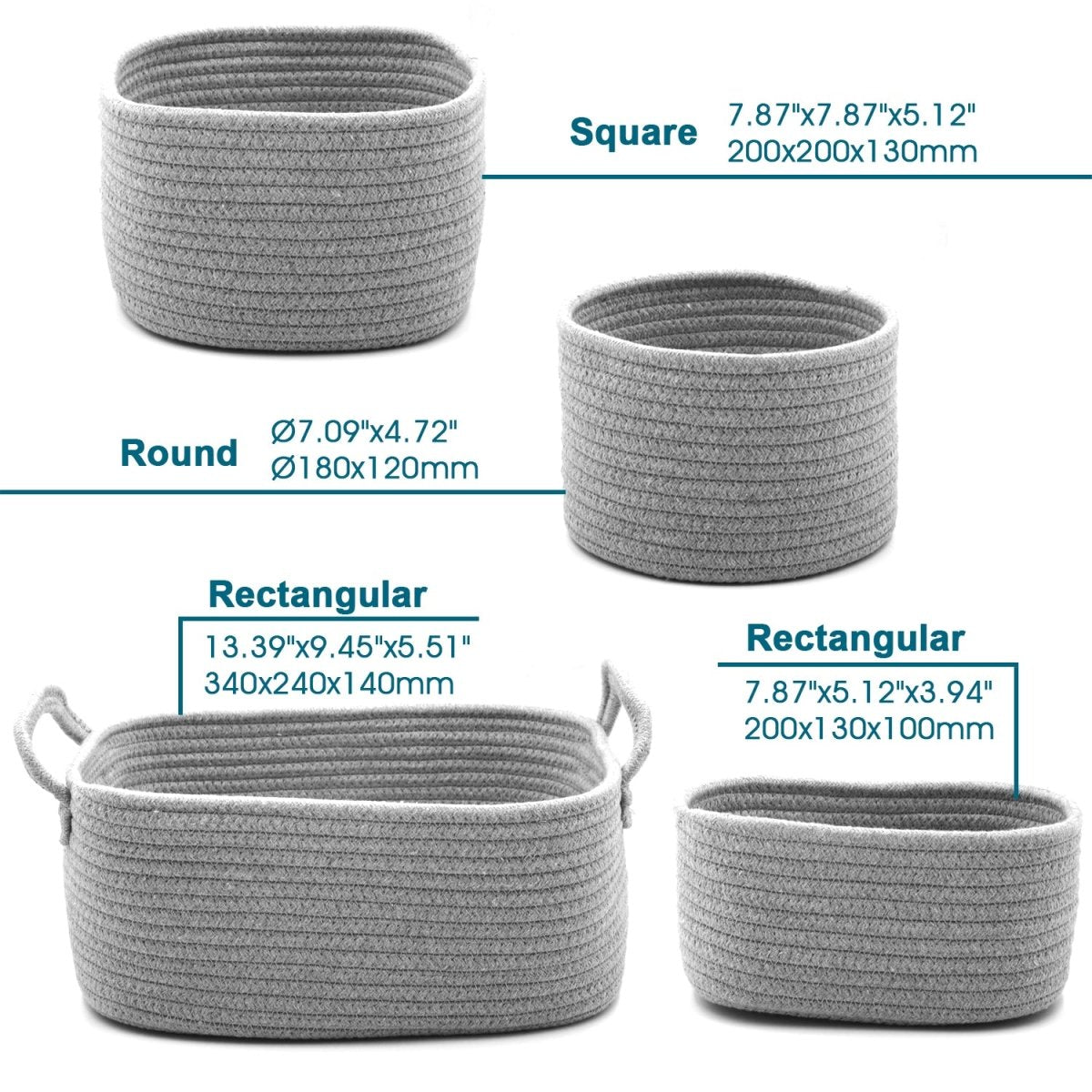 4 - Pack Cotton Rope Storage Baskets - Grey - HomeDude Oak4 - Pack Cotton Rope Storage Baskets - GreyCotton Rope BasketHomeDude Oak