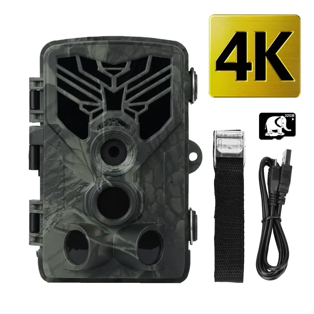 4K Trail Camera 48MP with night vision, waterproof case, wide-angle lens, and accessories included.