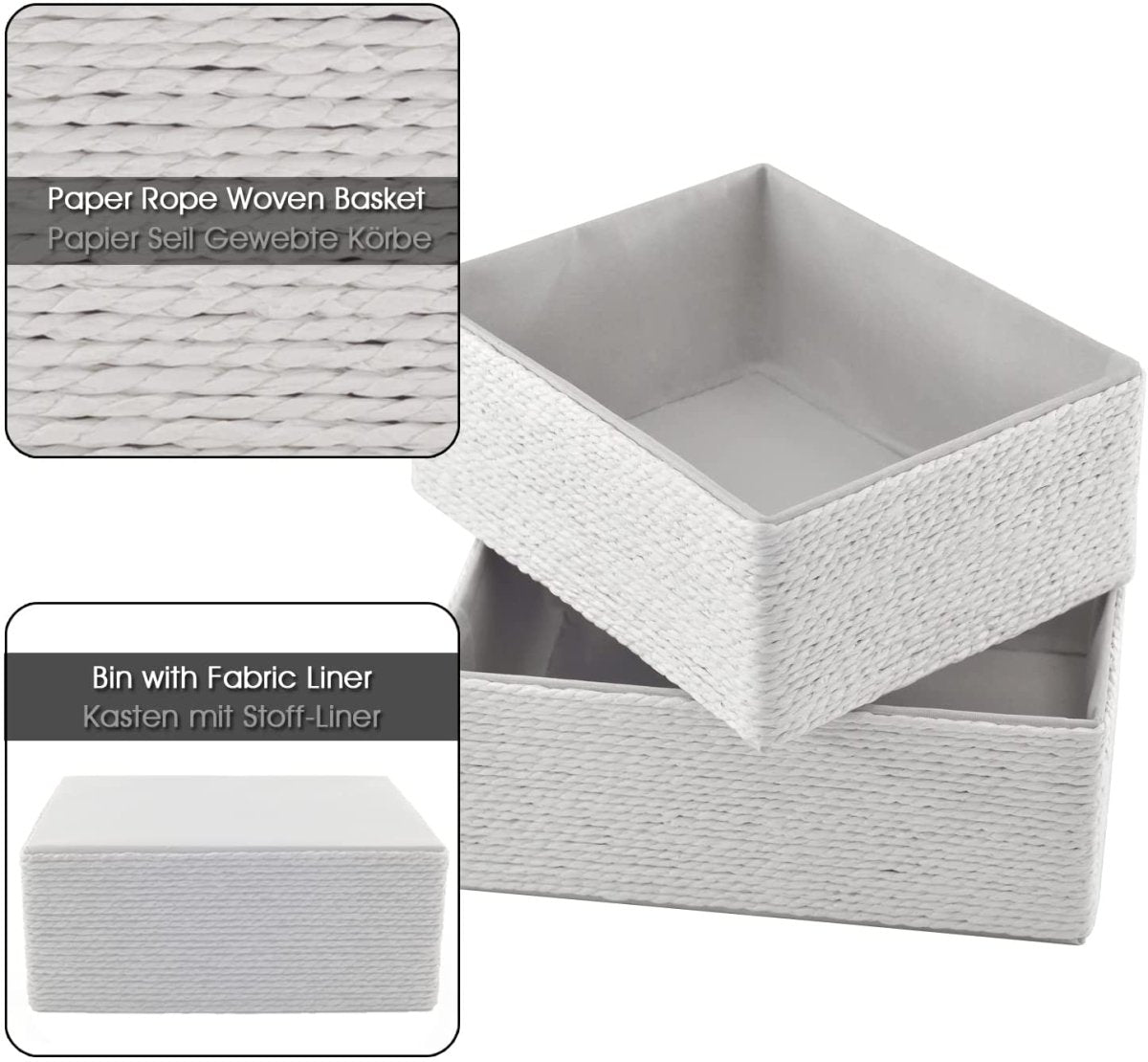 5 - Pack Woven Storage Baskets Multi - Size - Cream White - Decorative Home Organization - HomeDude5 - Pack Woven Storage Baskets Multi - Size - Cream White - Decorative Home OrganizationPaper Rope BasketHomeDude